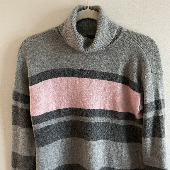 Talbots Women SP Gray Pink Heathered Fireside Stripe Pullover Turtleneck Sweater - Picture 4 of 8